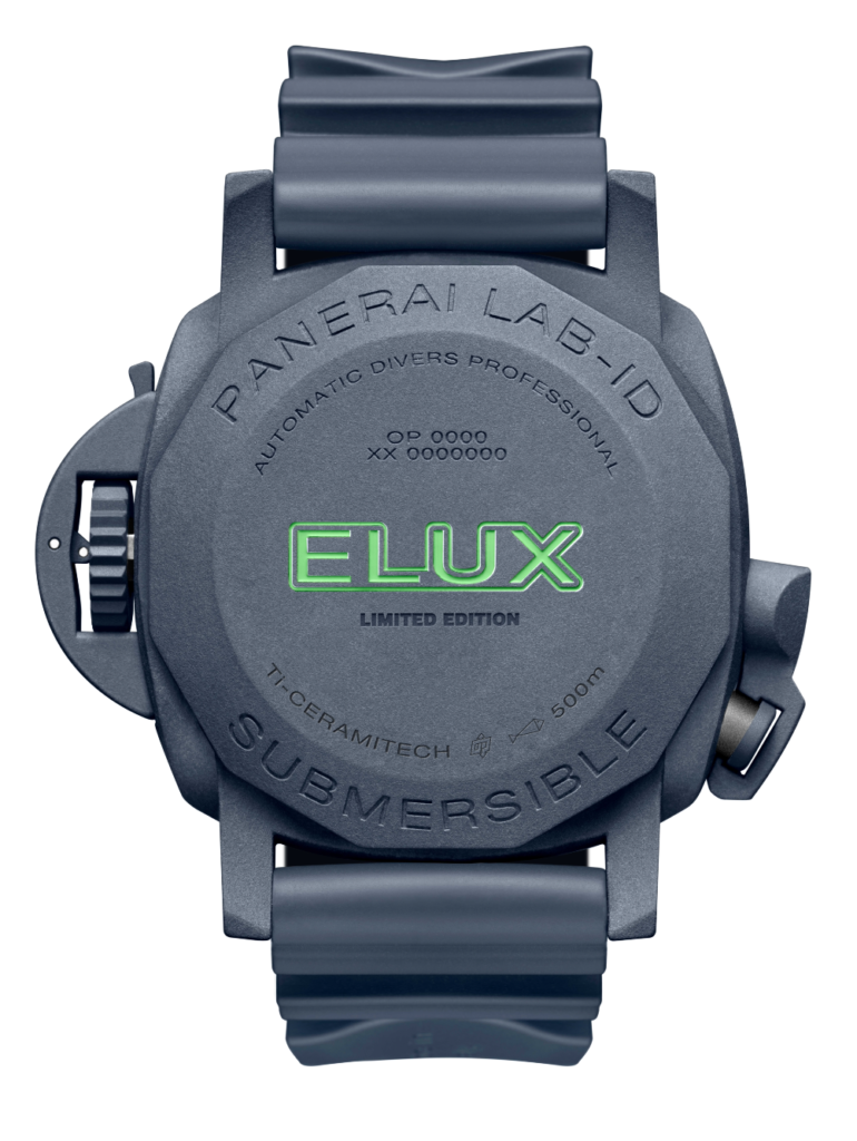 Parte trasera del reloj Panerai Submersible Elux LAB-ID PAM01800. 