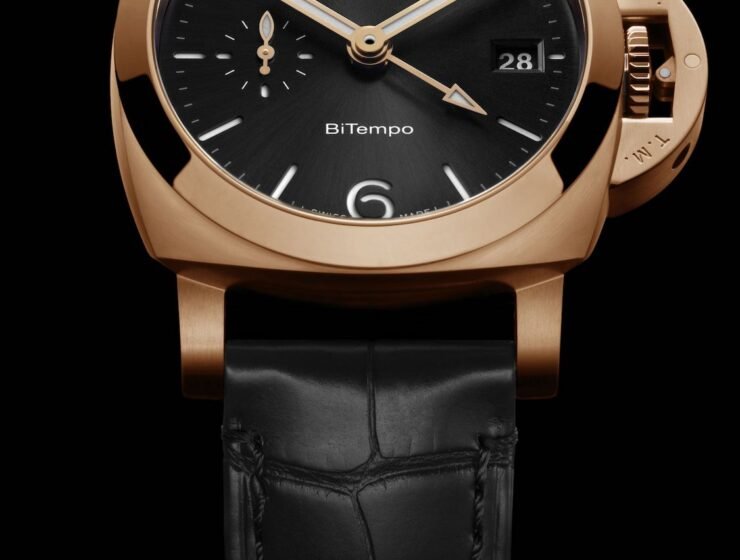 Reloj Panerai Luminor Quaranta BiTempo Goldtech con correa negra