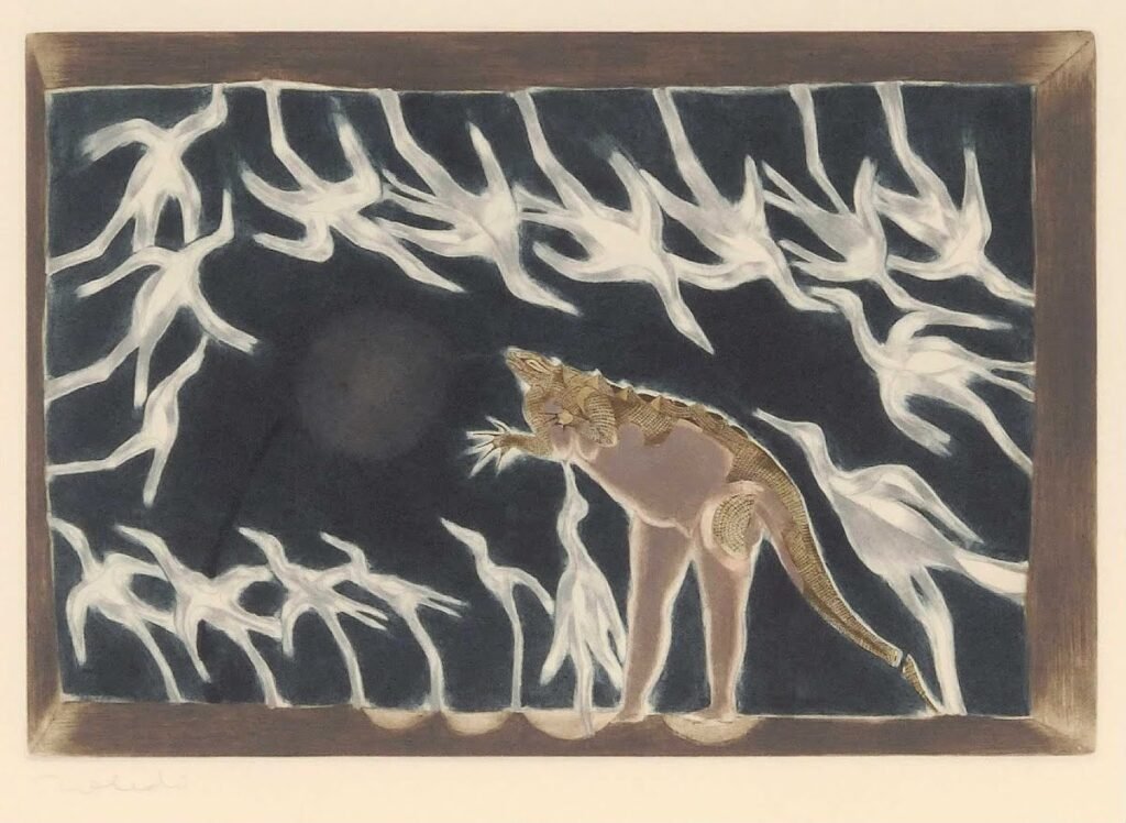 Las Iguanas pintura de Francisco Toledo con técnica a mano suelta.