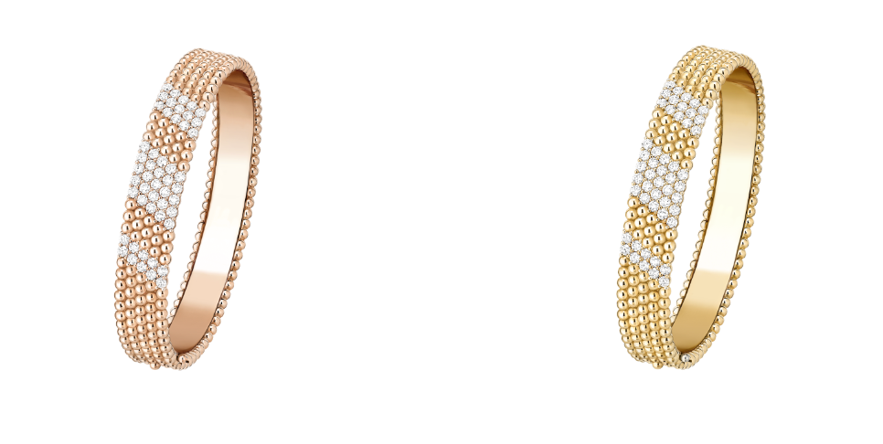 Una danza de cuentas de oro y diamantes, en la pulsera Perlée diamonds de 5 hileras. 